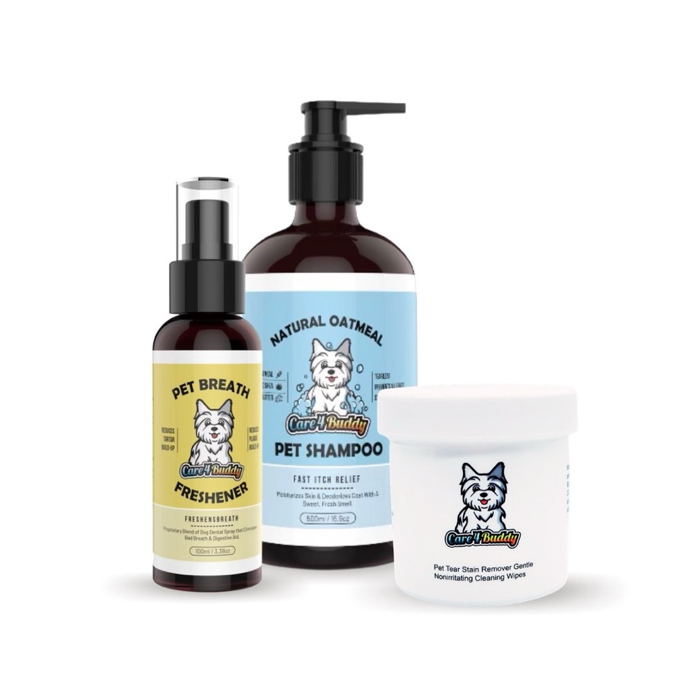 Care4Buddy 3-in-1 Grooming Set Dog & Cat Shampoo, Dental Spray & Eye Wipes